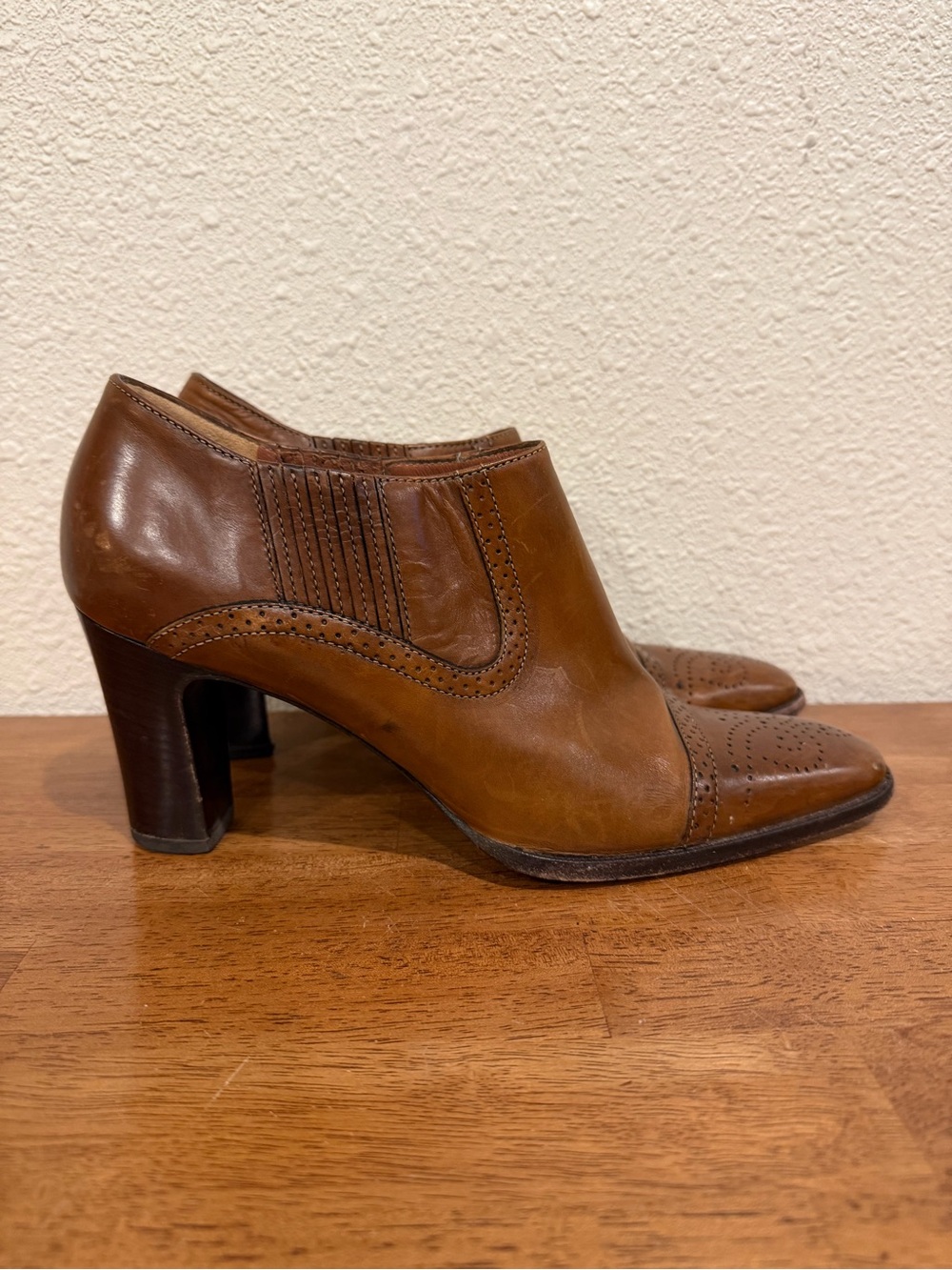Ralph Lauren Brown Leather Heeled Oxford Booties